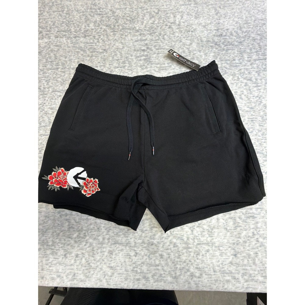 Ethika Black Raw Edge Women's Shorts Floral Graphic Drawstring Waist Size L NWT